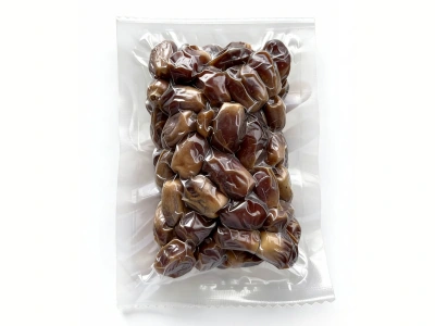 Dates sealed in a clear vacuum pack; illustrative application example