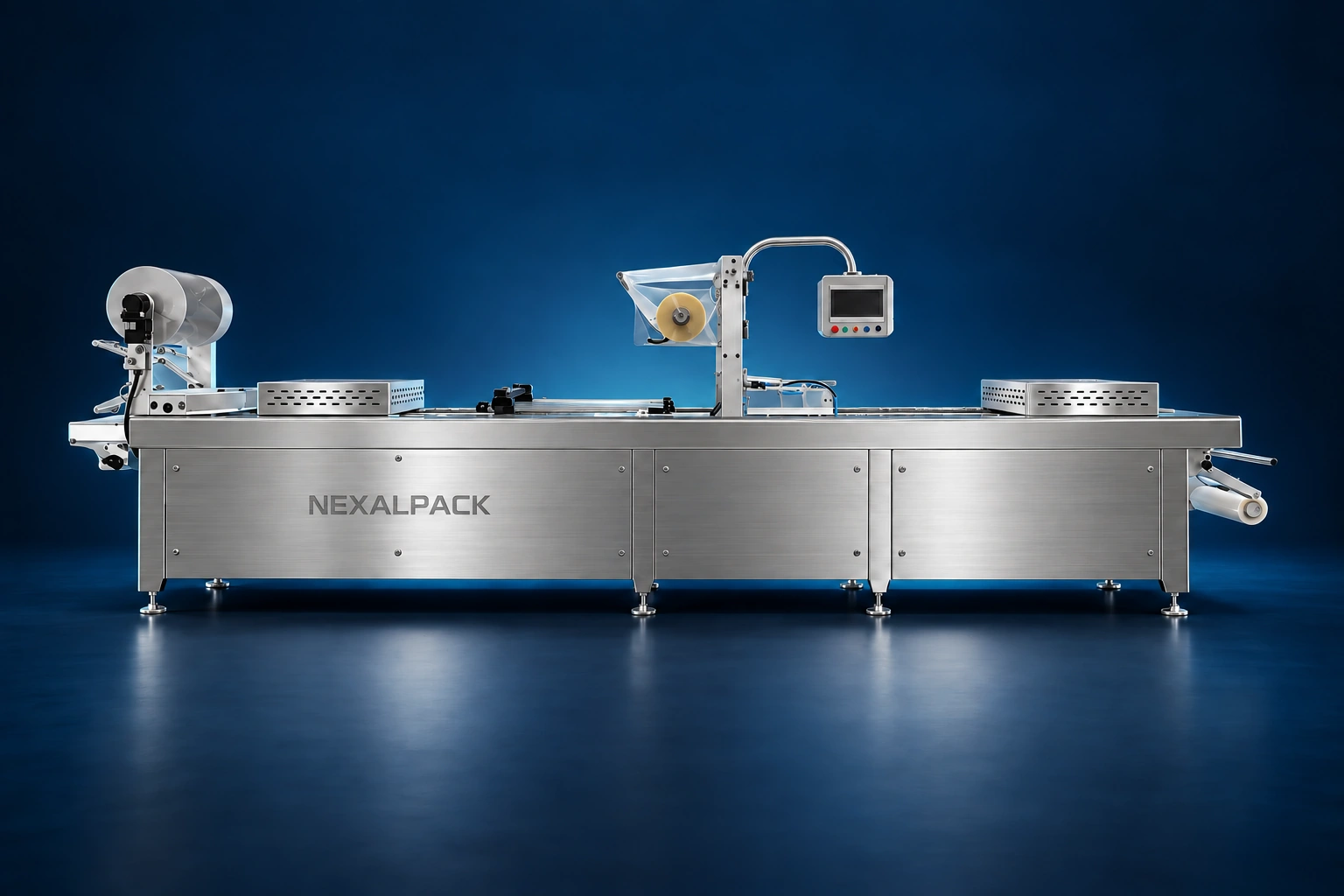 Rendu studio d’une ligne de thermoformage en acier inoxydable
