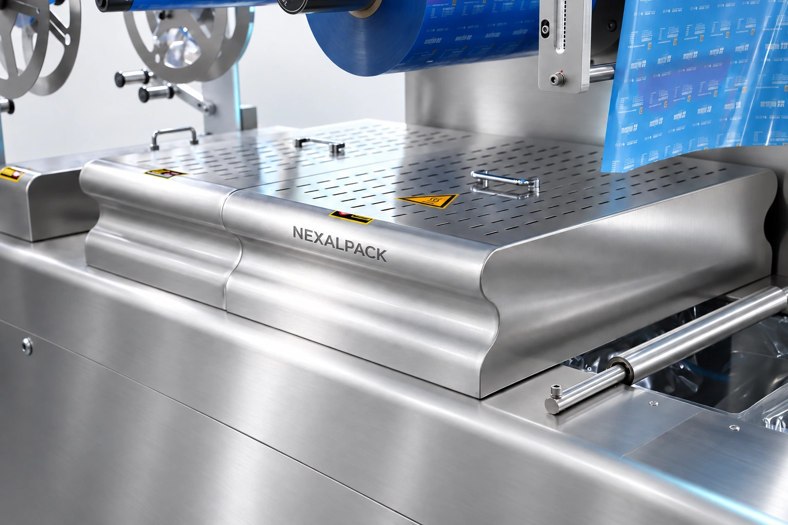 Studio render of NEX-420A thermoformer: forming station detail