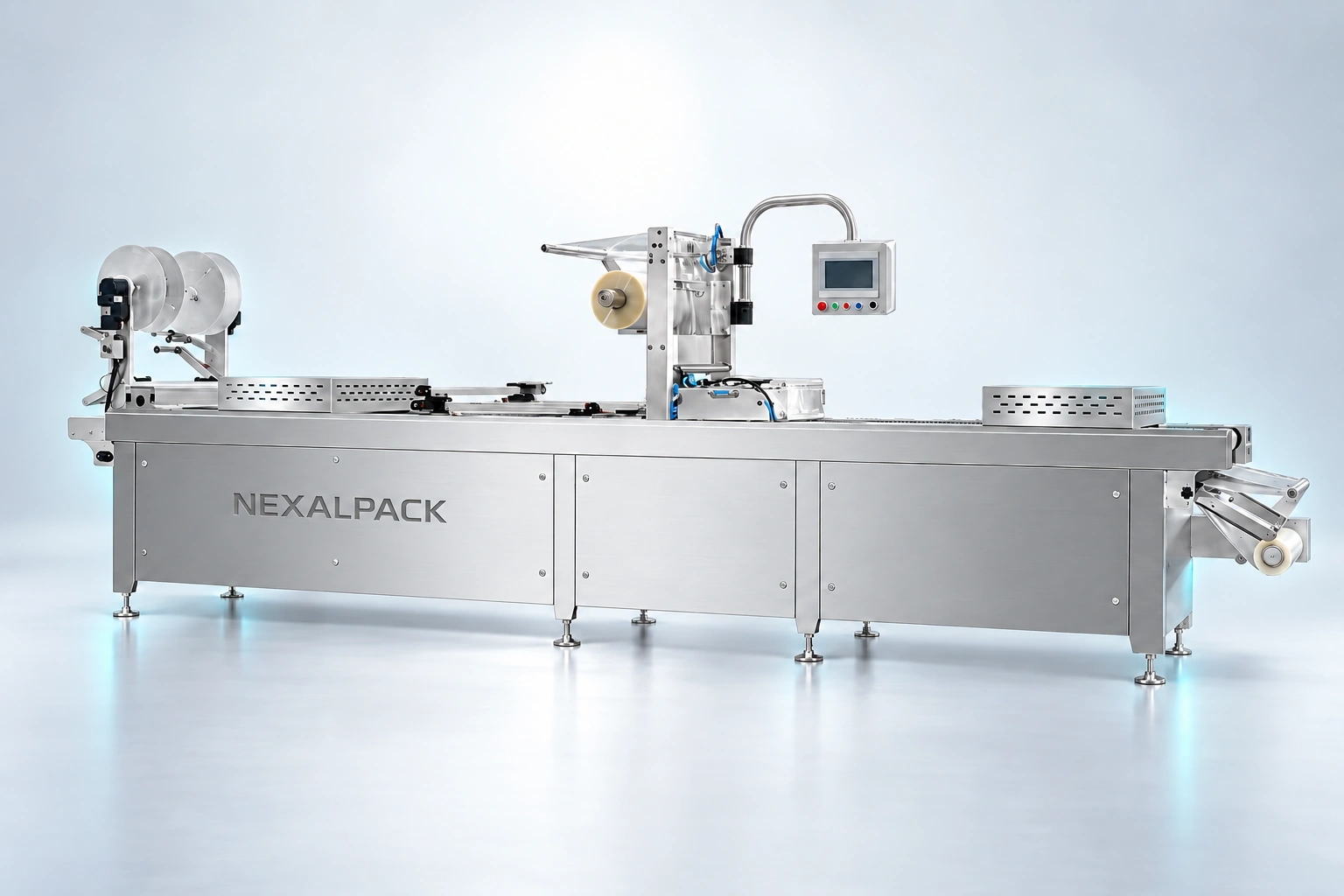 Studio render of NEX-420A-U thermoformer: three-quarter view