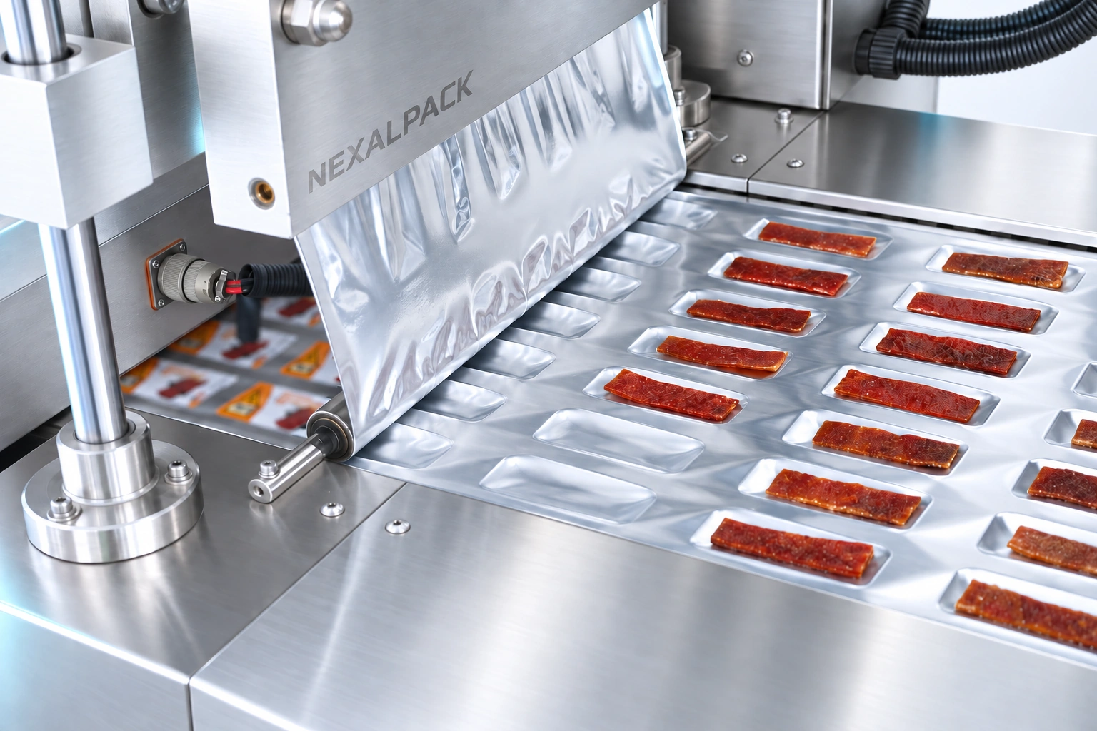 Studio render of NEX-420S thermoformer: aluminium film sealing station detail